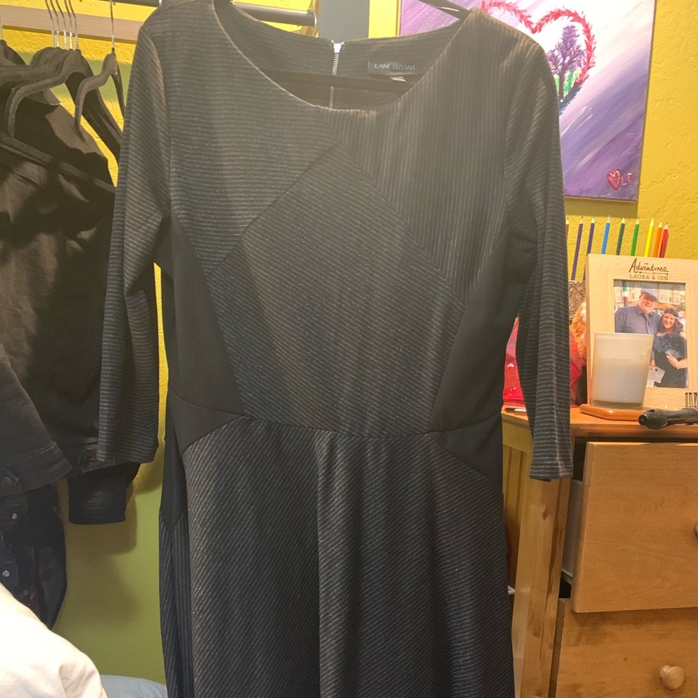 Lane Bryant 14/16 midi black striped work dress